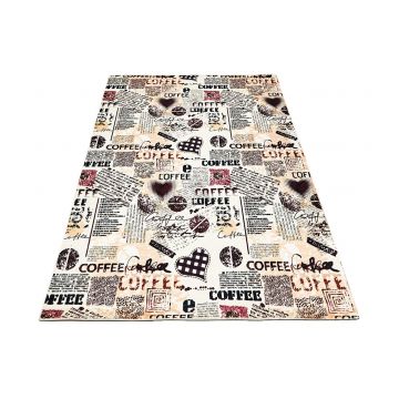 Covor de bucatarie COFFEE, Bej, anti-alunecare, lavabil, 100 X 200 cm