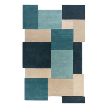 Covor albastru/bej din lână 200x290 cm Abstract Collage – Flair Rugs