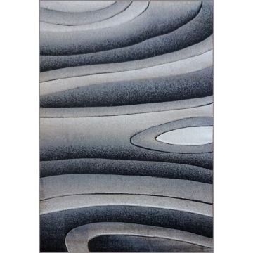 Covor modern Geo Hand Carved 7548, polipropilena heat set, model abstract gri-alb, 200 x 290 cm ieftin