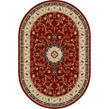 Covor modern Lotus 523/210 O, polipropilena heat-set, model floral bej-visiniu, 60 x 110 cm
