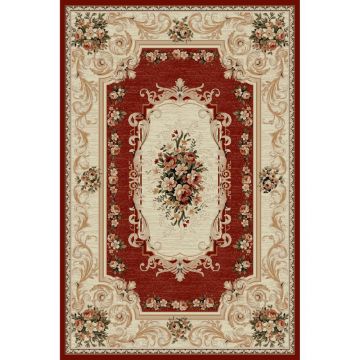 Covor modern Lotus 535/210, polipropilena heat-set, model floral bej-visiniu, 60 x 110 cm