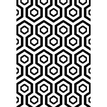 Covor modern Platin 3087_82N67, polipropilena heat set, model geometric alb, negru, 120 x 160 cm