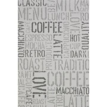 Covor modern Sintelon Adria  37SGS, polipropilena, model text gri, 190 x 290 cm