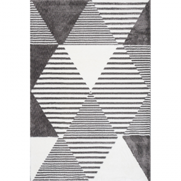Covor modern Sintelon Creative 02GWG 1K, poliester, model cu romburi (si dungi), alb, gri, 70 x 140 cm