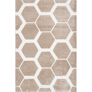 Covor modern Sintelon Creative O 05EWE 1K, poliester, model hexagonal, alb, bej, 70 x 140 cm ieftin