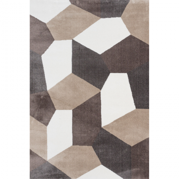 Covor modern Sintelon Creative O 16GWG 1K, poliester, model geometric, alb, bej, maro, 70 x 140 cm ieftin