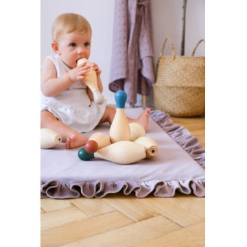Covor patrat de joaca termoizolant din spuma pentru copii si bebelusi pliabil catifea mint cu volanas 100x100cm