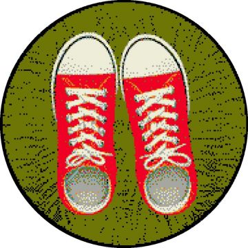 Covor rotund Kolibri, polipropilena friese, model modern cu pantofi de tenis, rosu-verde, diametru 67 cm