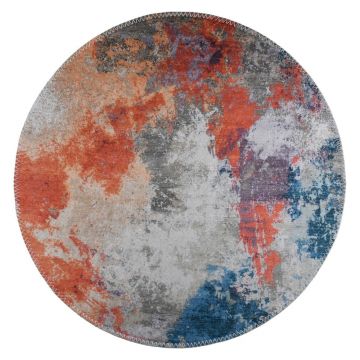 Covor albastru/portocaliu lavabil rotund ø 120 cm – Vitaus