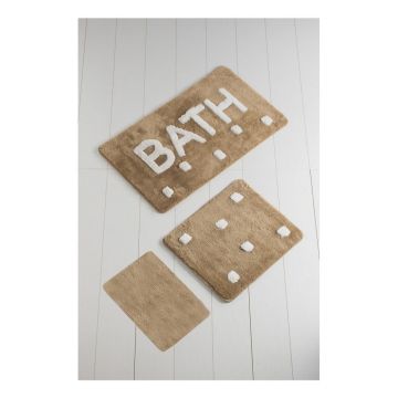 Set 3 covoare de baie Bath, maro